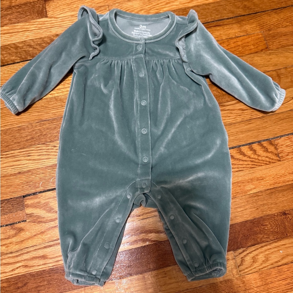 Baby Velvet One-Piece Romper in Sage Green